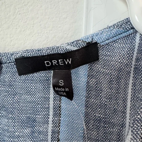 NWT Drew Anthropologie Linen Blue Striped Tank Size Small Fray Raw Hem Zipper - Picture 8 of 10